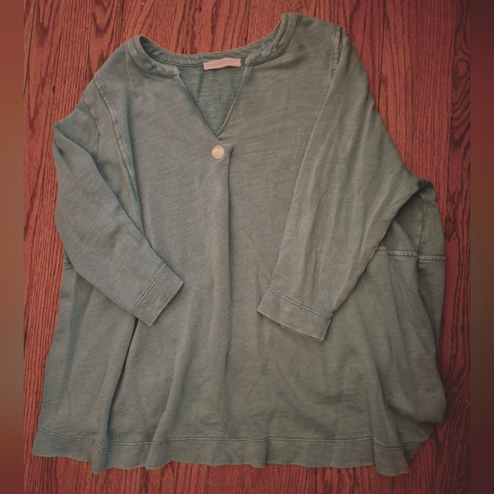 PureJill Teal 100% Organic Grown Cotton J. Jill P2P 26" 3/4 Sleeve Lagenlook V-